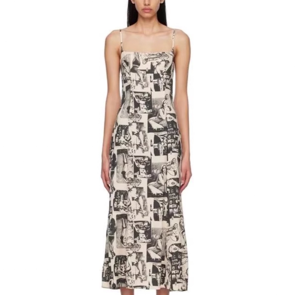 NWOT Reformation Black and White Graphic Midi Dress - Picture 3 of 9